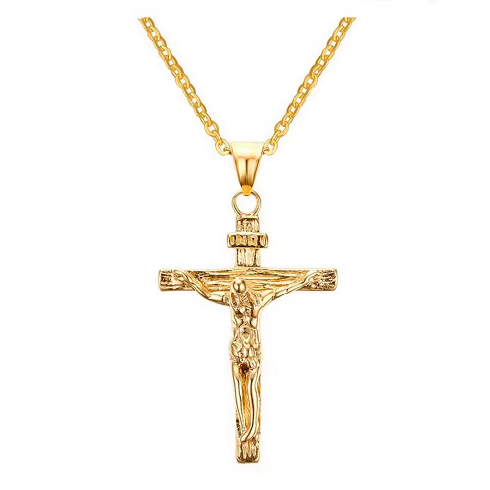 2026 New Model Fashion Crucifix Jesus Christ Men's Jewelry Gold Brown Silver Color Metal Cross Pendant with Neck Chain Necklaces