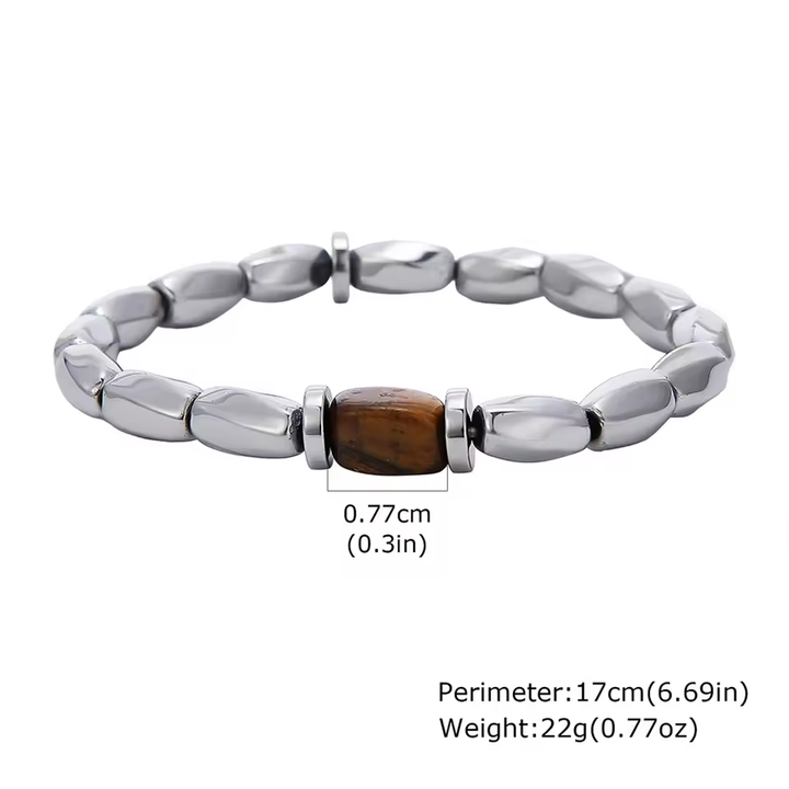 Vintage Tiger Eye Stone Bracelet for Men,Irregular Shaped Silver Color Gallstones Beaded Bracelet,Cool Elastic Wristband Gift
