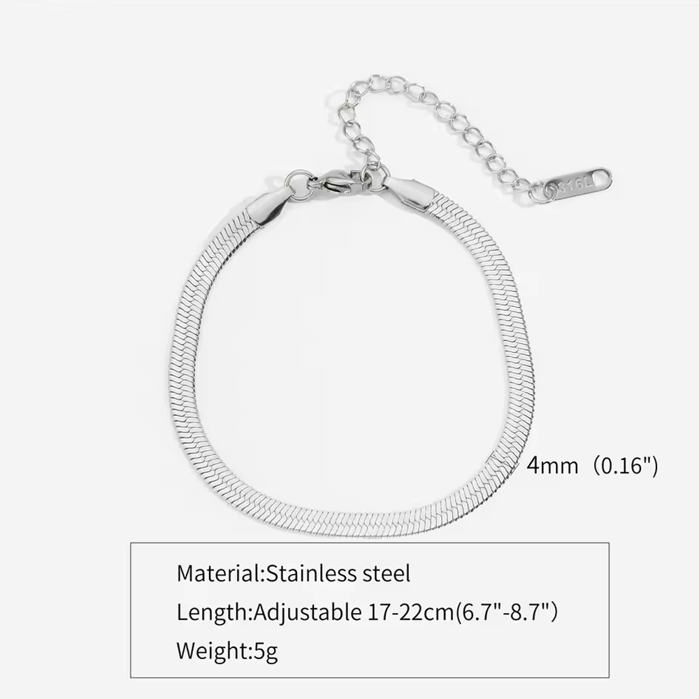 3mm Silver Color Stainless Steel Flat Chain Bracelet Simple Bracelet For Men Retro Jewelry Trendy Accessories Women Bracelet