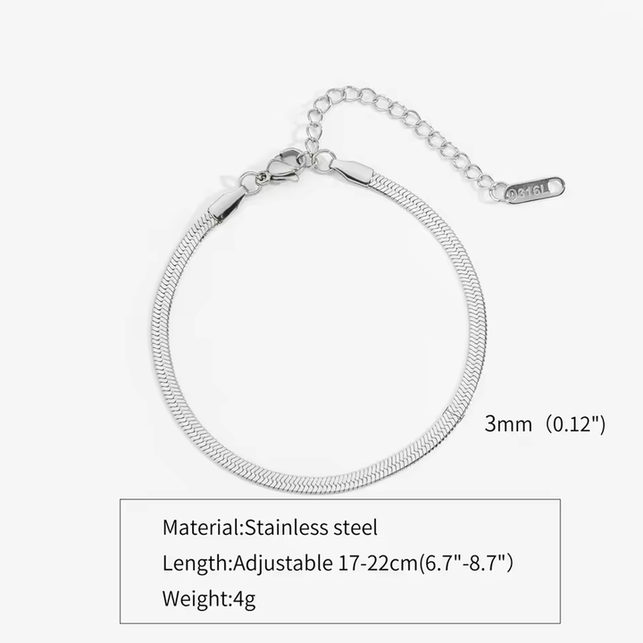 3mm Silver Color Stainless Steel Flat Chain Bracelet Simple Bracelet For Men Retro Jewelry Trendy Accessories Women Bracelet