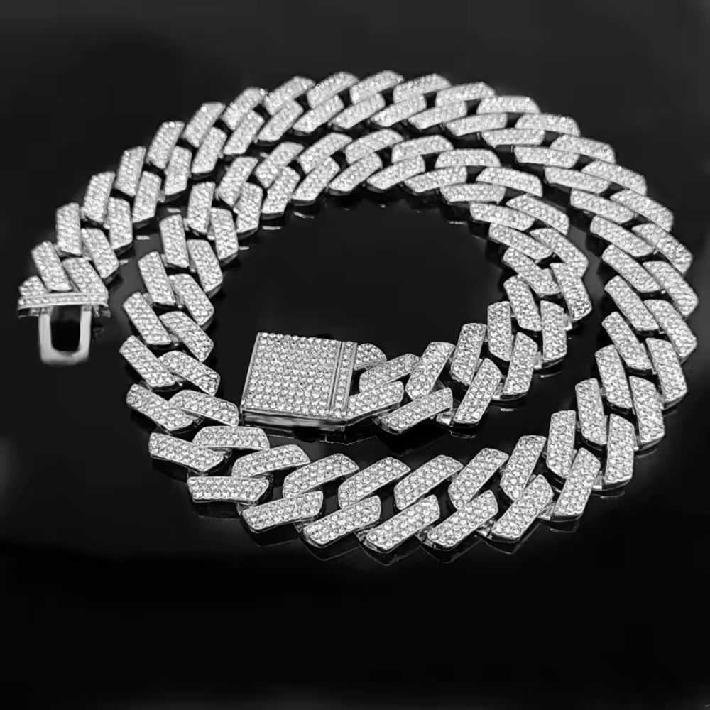 Iced Out CZ Stone Men jewelry Hip Hop Micro Pave Cuban Link Chain High Quality Heavy Chunky Necklace 3 Rows Cubic Zirconia