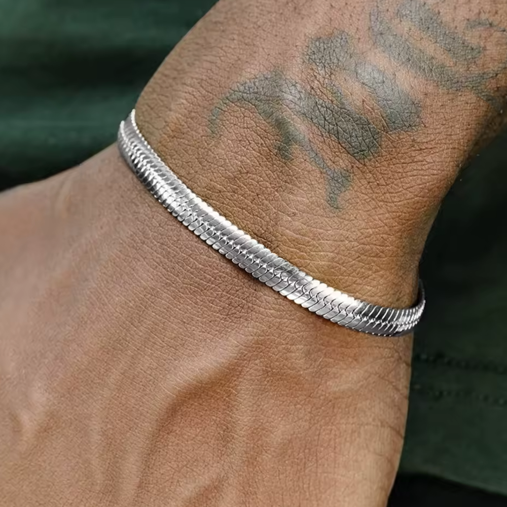 3mm Silver Color Stainless Steel Flat Chain Bracelet Simple Bracelet For Men Retro Jewelry Trendy Accessories Women Bracelet