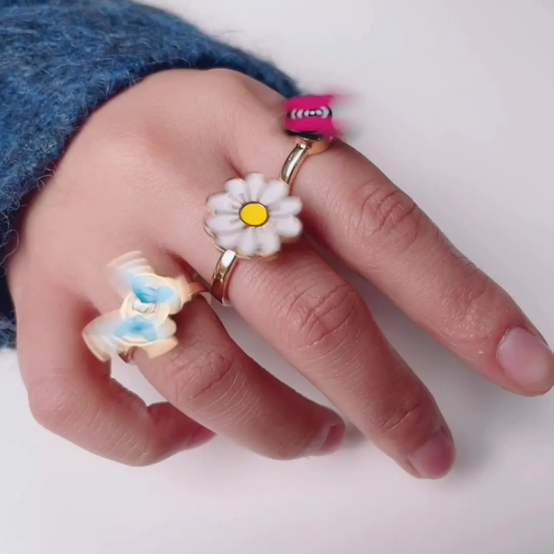 Anti Stress Ring for Women Anxiety Ring Fidget Spinner Opening Adjustable Knuckle Bague Femme Acier Inoxydable Colorful Animal