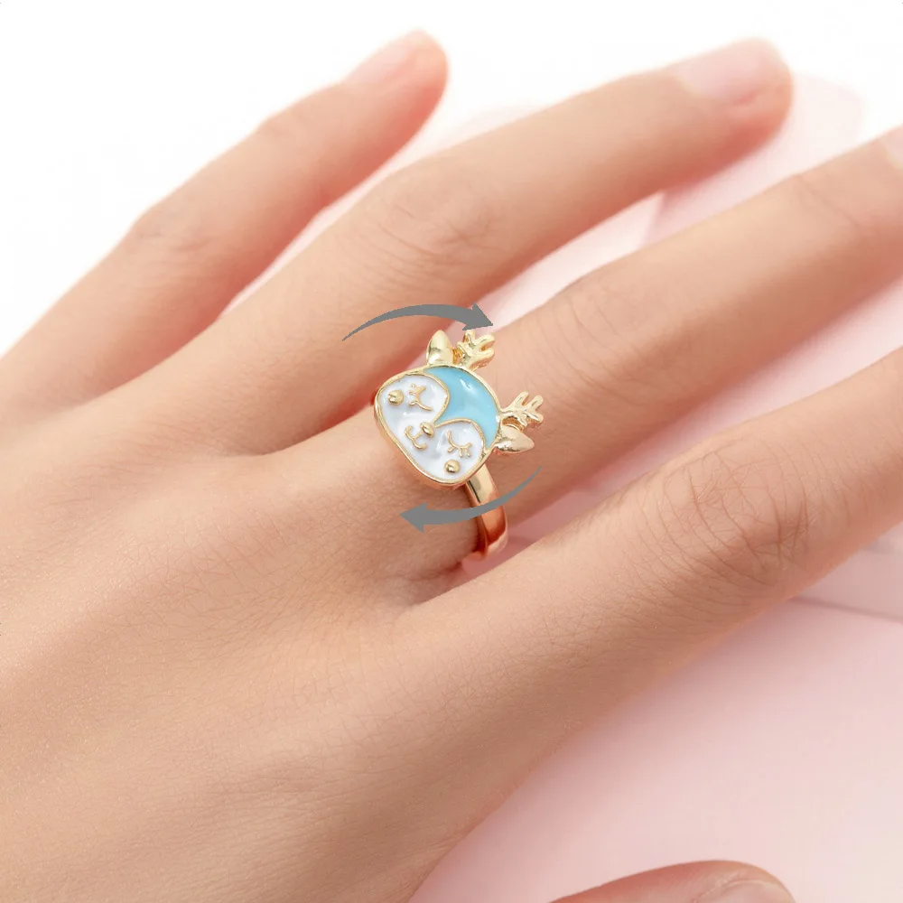 Anti Stress Ring for Women Anxiety Ring Fidget Spinner Opening Adjustable Knuckle Bague Femme Acier Inoxydable Colorful Animal