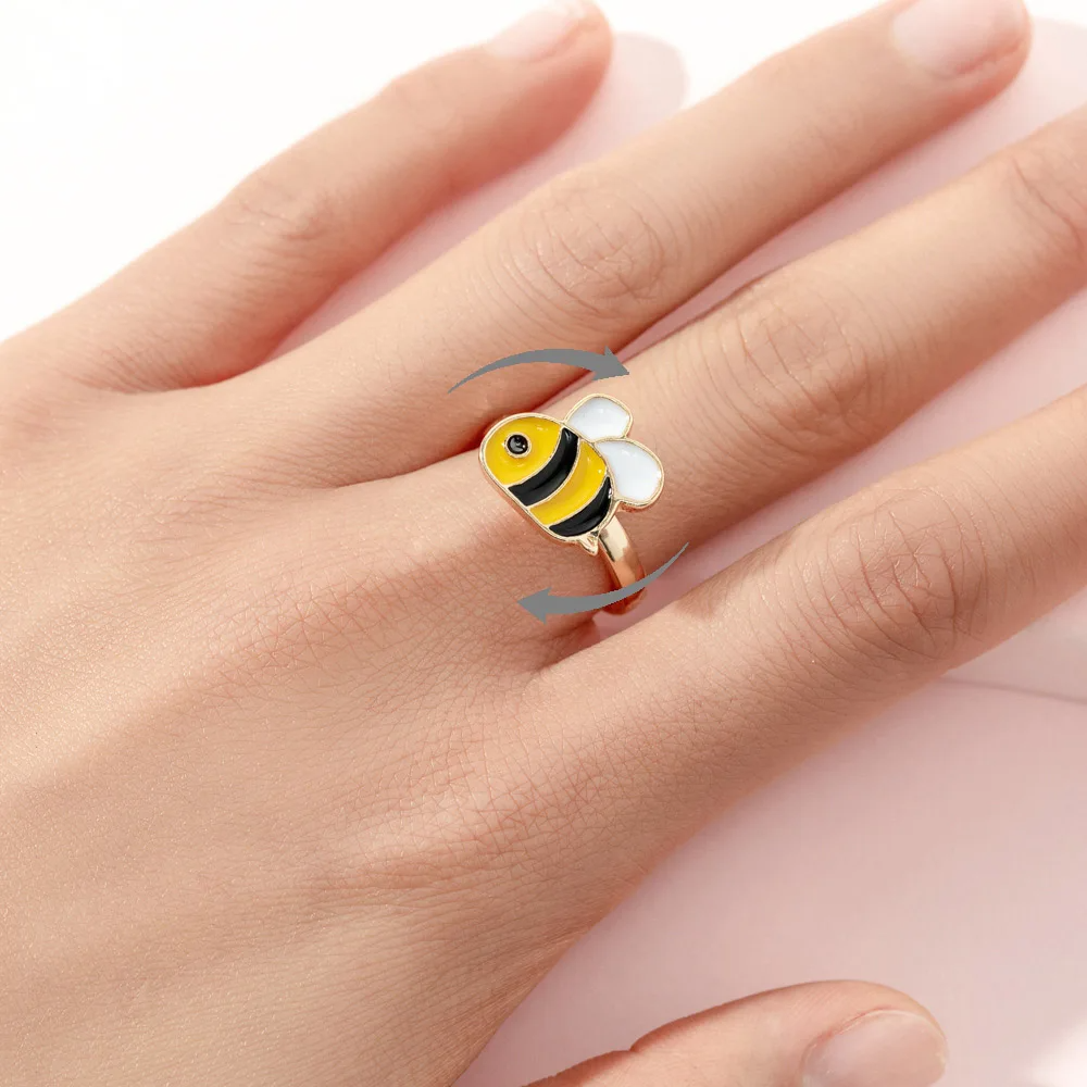 Anti Stress Ring for Women Anxiety Ring Fidget Spinner Opening Adjustable Knuckle Bague Femme Acier Inoxydable Colorful Animal