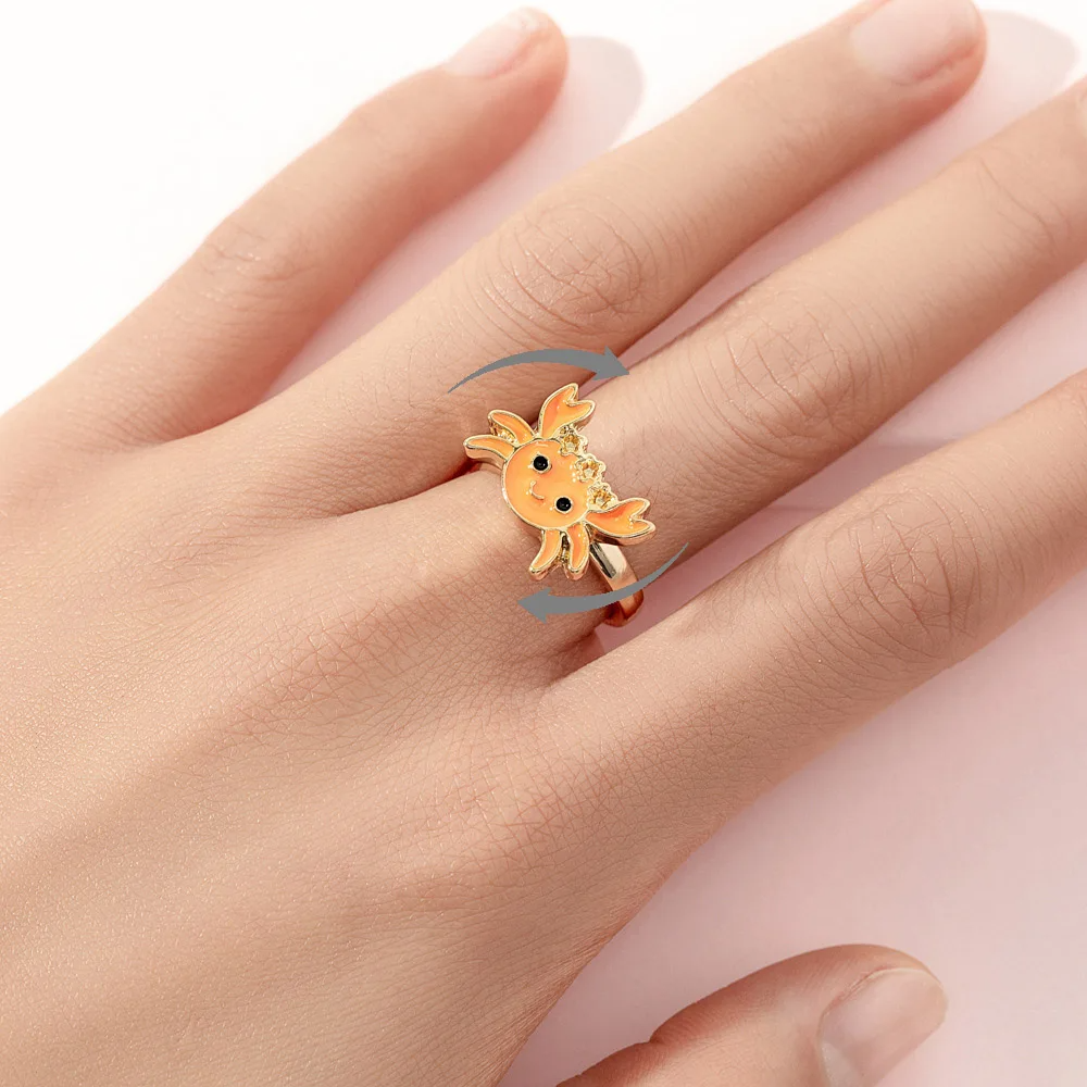 Anti Stress Ring for Women Anxiety Ring Fidget Spinner Opening Adjustable Knuckle Bague Femme Acier Inoxydable Colorful Animal