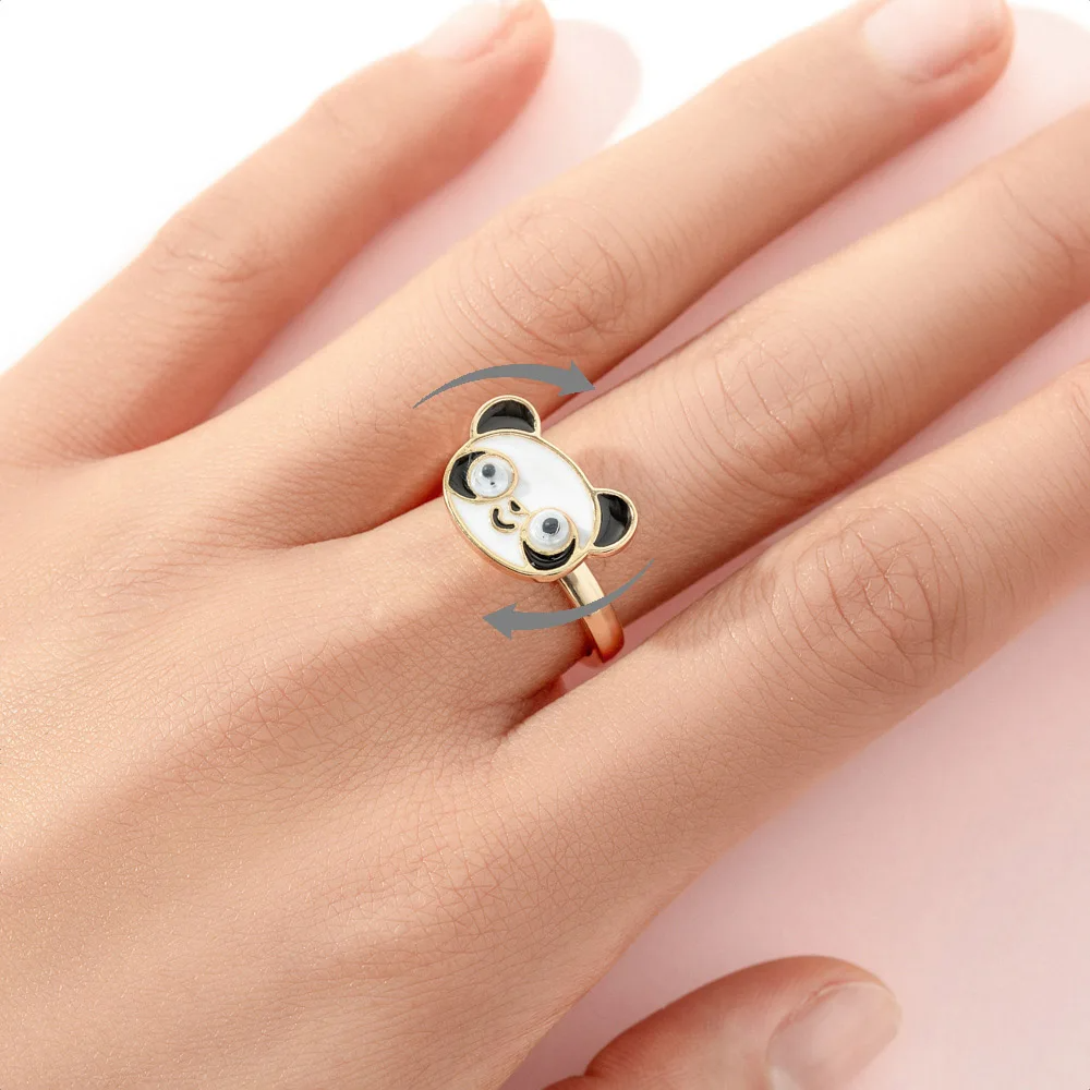 Anti Stress Ring for Women Anxiety Ring Fidget Spinner Opening Adjustable Knuckle Bague Femme Acier Inoxydable Colorful Animal