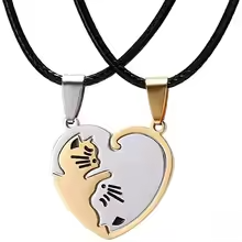 Couple Heart Necklace Cute Cartoon Cat Pendant Necklace Simple Color Black Animal Necklace Jewelry Gift For Girl Boys Wholesale