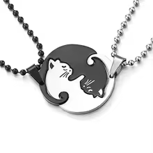 Couple Heart Necklace Cute Cartoon Cat Pendant Necklace Simple Color Black Animal Necklace Jewelry Gift For Girl Boys Wholesale
