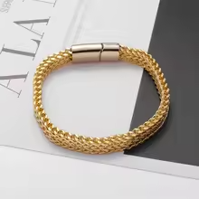 Luxury Men Stainless Steel Bracelet Silver Color Franco Chain Fashion Man Bracelet with Metal Magnetic Clasp