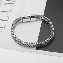 Luxury Men Stainless Steel Bracelet Silver Color Franco Chain Fashion Man Bracelet with Metal Magnetic Clasp