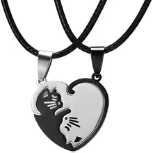Couple Heart Necklace Cute Cartoon Cat Pendant Necklace Simple Color Black Animal Necklace Jewelry Gift For Girl Boys Wholesale