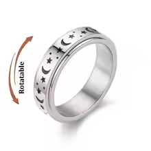 Anti Stress Stainless Steel Moon And Star Rings For Couples Fidget Spinner Metal Rotate Freely Anxiety Control Ring Jewelry