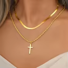 Cross Pendant Necklace for Men Boys Golden Plated Silver Color Simple Twisted Chain Fashionable Jewelry Beach Party Gift