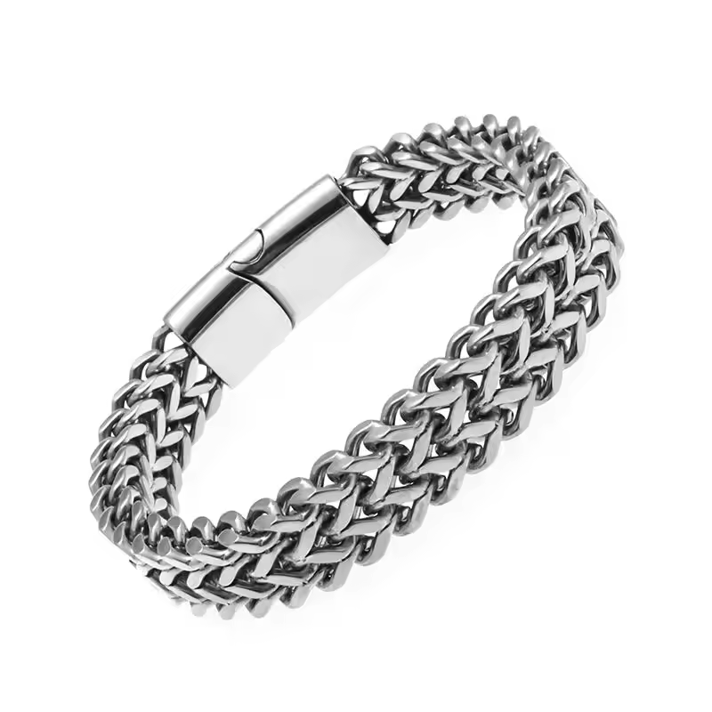 Luxury Men Stainless Steel Bracelet Silver Color Franco Chain Fashion Man Bracelet with Metal Magnetic Clasp