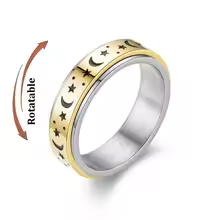 Anti Stress Stainless Steel Moon And Star Rings For Couples Fidget Spinner Metal Rotate Freely Anxiety Control Ring Jewelry