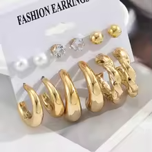 LATS 6Pcs Vintage Classic Geometry Glossy Ccb Gold Plated C Shape Hoop Earrings Set for Women Waterdrop Earing Fashion Jewelry