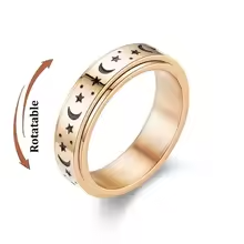 Anti Stress Stainless Steel Moon And Star Rings For Couples Fidget Spinner Metal Rotate Freely Anxiety Control Ring Jewelry