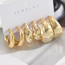 LATS 6Pcs Vintage Classic Geometry Glossy Ccb Gold Plated C Shape Hoop Earrings Set for Women Waterdrop Earing Fashion Jewelry