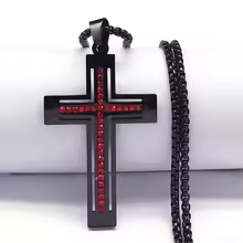 Catholic Cross Amulet Crystal Pendant Men Chain Necklace Gold Color Stainless Steel Necklaces Jewelry colar masculino N4930S02
