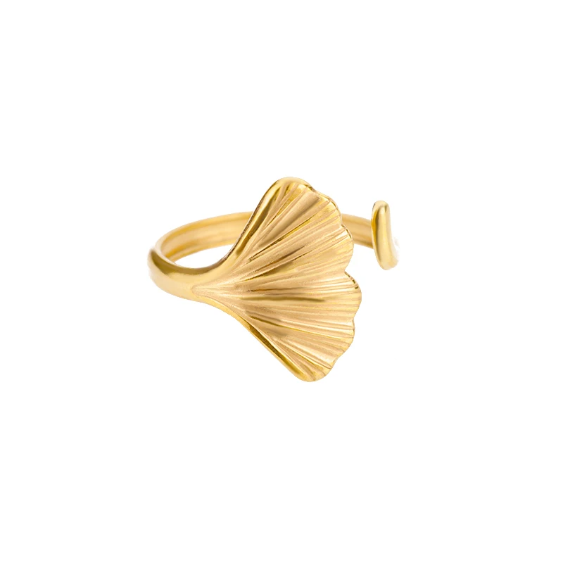 Vintage Ginkgo Leaf Rings For Women Stainless Steel Adjustable Open Finger Ring 2024 New Wedding Aesthetic Jewerly anillos mujer