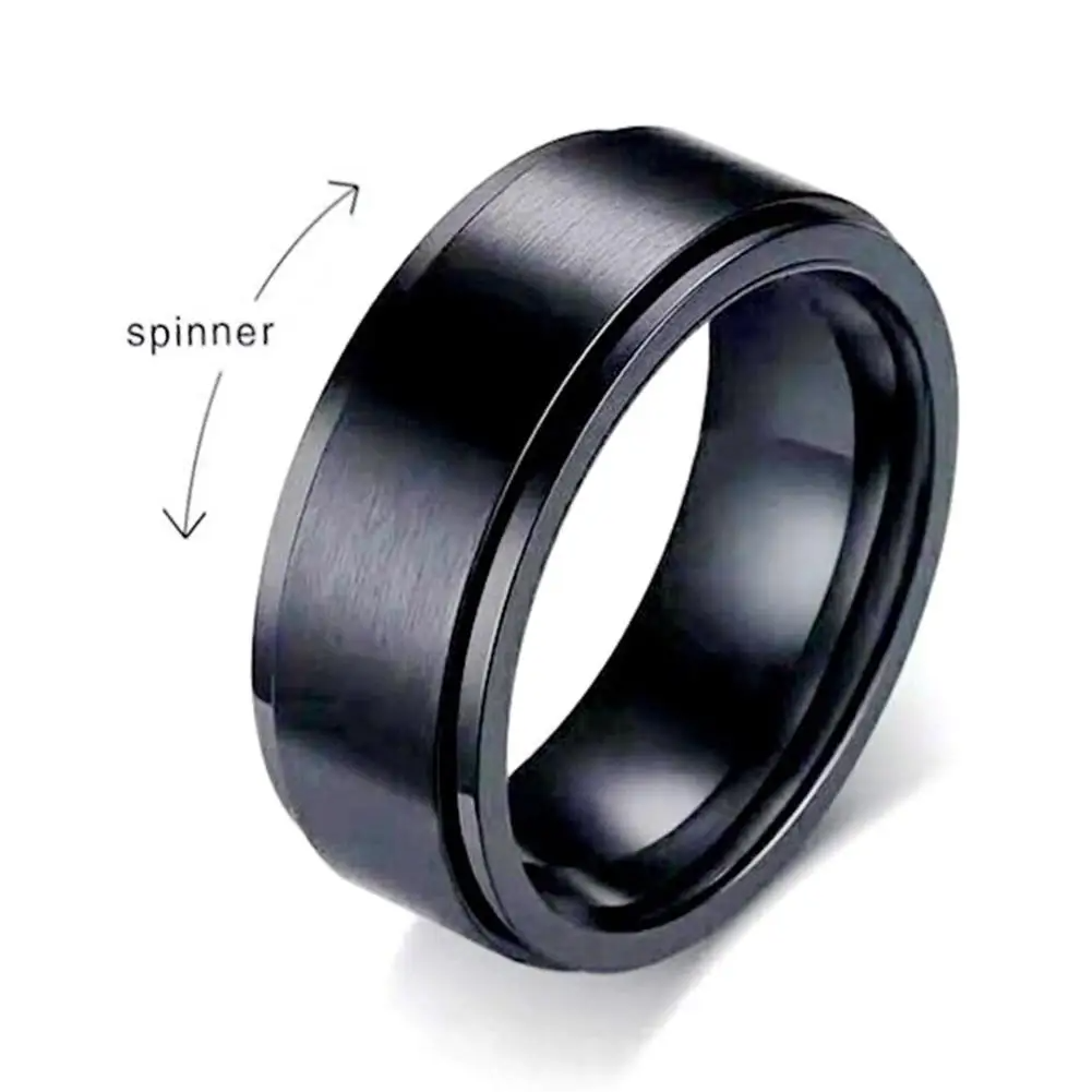 Anxiety Fidget Spinner Rings for Men Male Black Steel Rotate for Women Anti Stress Accessories Jewelry