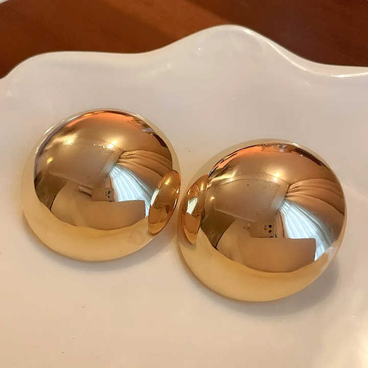 Punk Smooth Large Round Semicircle Exaggerated Metal Stud Earrings for Women Classic Gold Color Geometric Earring Ear Jewelry