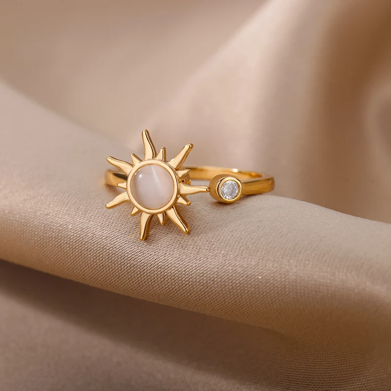 Anti Stress Anxiety Ring For Women Stainless Steel Sun Pendant Spinner Fidget Rings Fashion Birthday Jewelry Gift Free Shipping