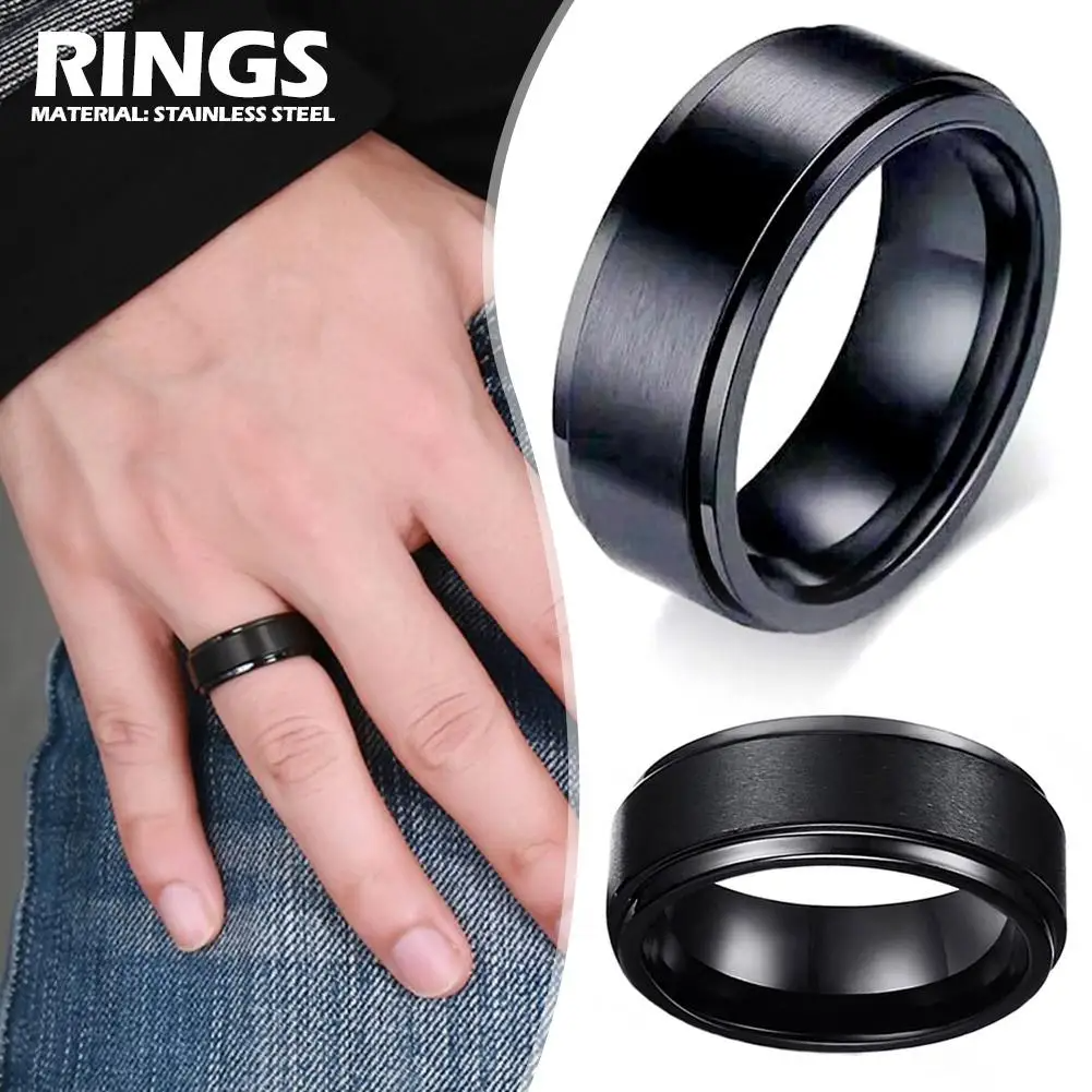 Anxiety Fidget Spinner Rings for Men Male Black Steel Rotate for Women Anti Stress Accessories Jewelry