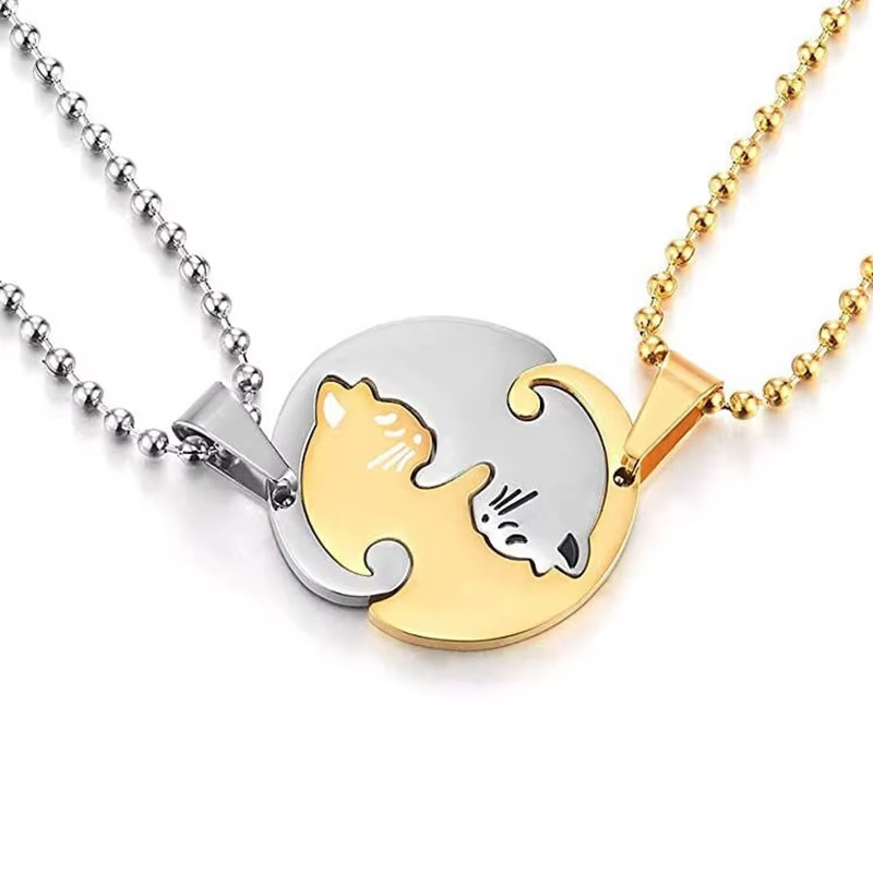 Couple Heart Necklace Cute Cartoon Cat Pendant Necklace Simple Color Black Animal Necklace Jewelry Gift For Girl Boys Wholesale