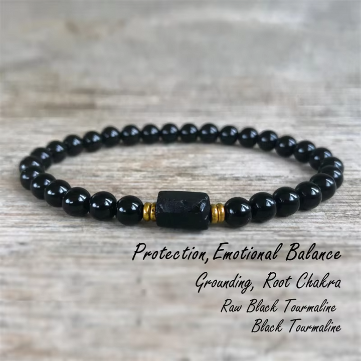 Raw Black Tourmaline Black Tourmaline bracelet, 6mm wrist mara, protection, grounding, stress relief, root chakra,1pc